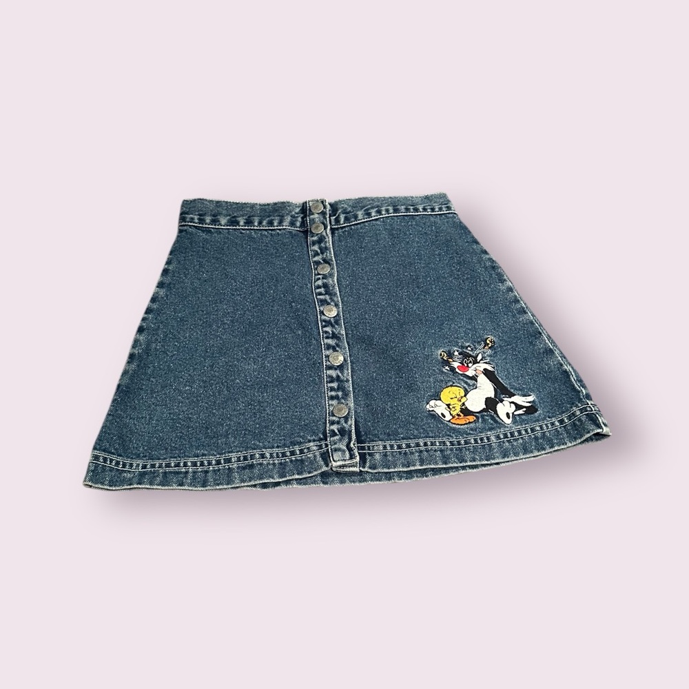 Vintage Girls Warner Bros. Tweety Bird And Sylvester Denim Skirt Size Medium